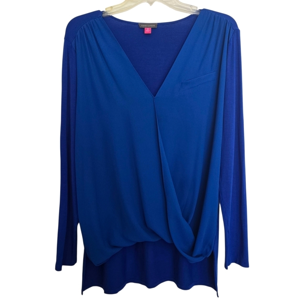 Vince Camuto Royal Blue Fauz Wrap Drape Blouse - Picture 1 of 4